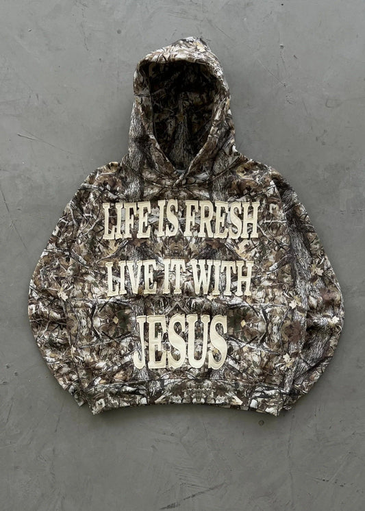 Life Is Fresh Live It With Jesus Camo Hoodie